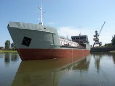 Ship Near Pier, Astrakhan, Russia Stock Photo
