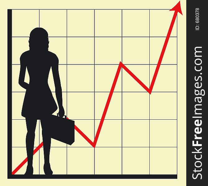 Graph showing rising profits with woman silhouette - additional ai and eps format available on request. Graph showing rising profits with woman silhouette - additional ai and eps format available on request