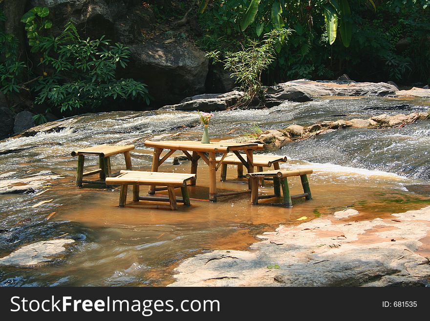 A set of table on the waterfall