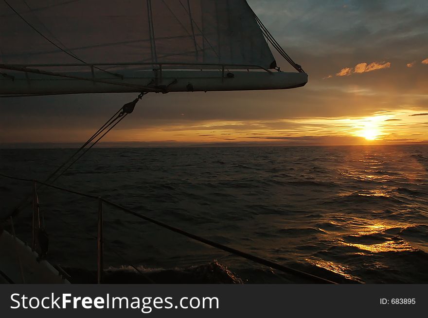 Beautiful and colorful sunset during some sailing. Beautiful and colorful sunset during some sailing.