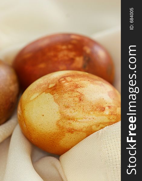 Naturally dyed easter eggs - the eggs are colored with various leaves and flowers such as roses