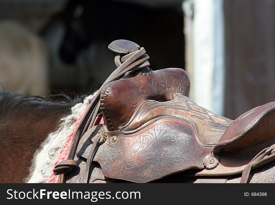 Close up of a saddle