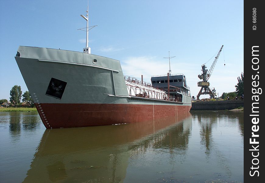 Ship near pier, Astrakhan, Russia