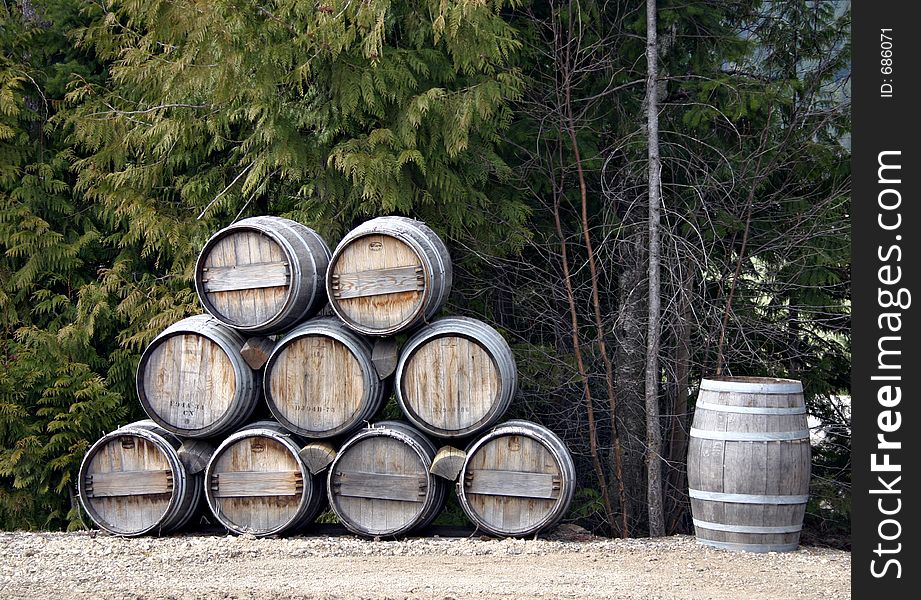 A stack of wine barrels