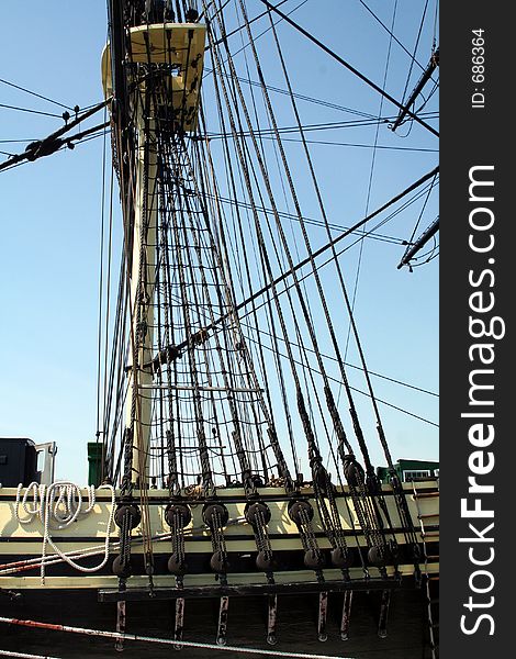Close-up of ship's mast and rigging. Close-up of ship's mast and rigging