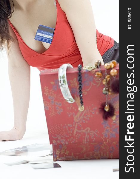 Young woman, jewelery and a credit card. Young woman, jewelery and a credit card