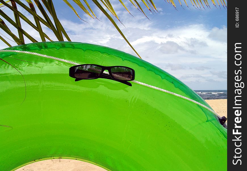 Sunglasses on lifesaver on the beach in Costa Rica