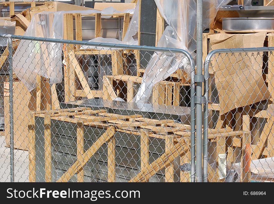 Crates full of construction supplies