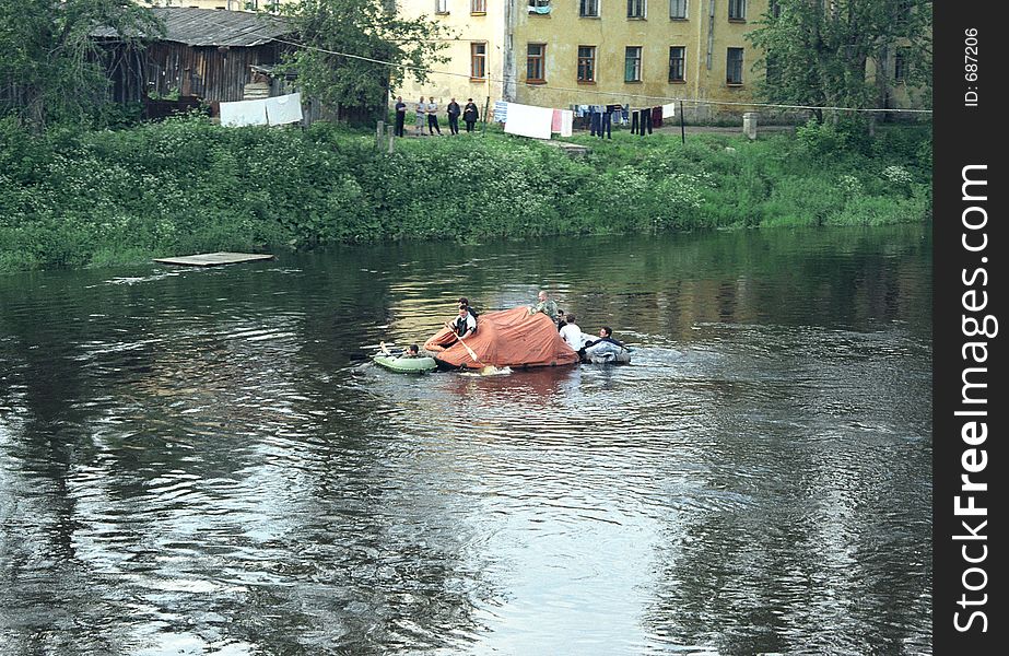 Water tourists. River Volga. Summer 2003.