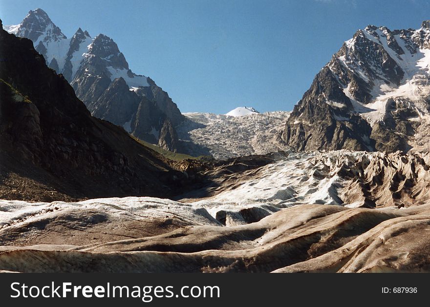 Karaygom glasier in Caucasus mountain. Karaygom glasier in Caucasus mountain