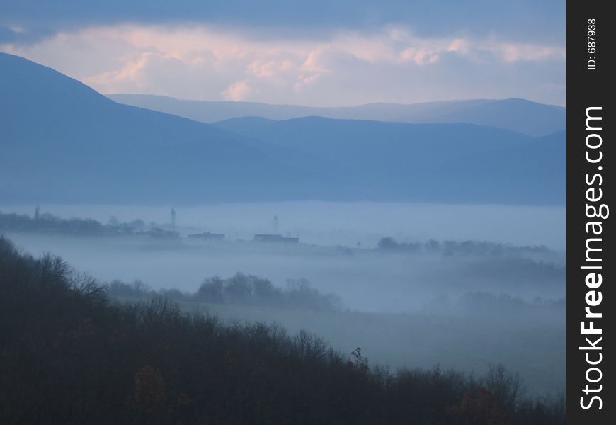 Morning fog in Crimea. Morning fog in Crimea