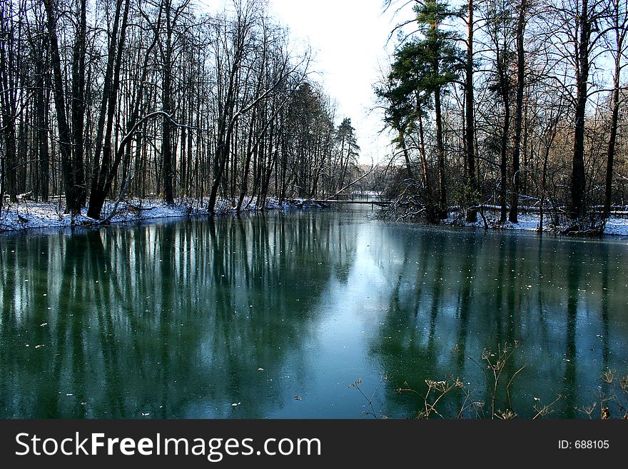 Moscow the First ice on a pond which is in ancient manor near to Moscow. Moscow the First ice on a pond which is in ancient manor near to Moscow.