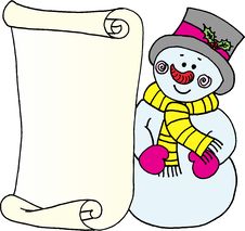 Snowman - Message Letter For Santa Claus Royalty Free Stock Images