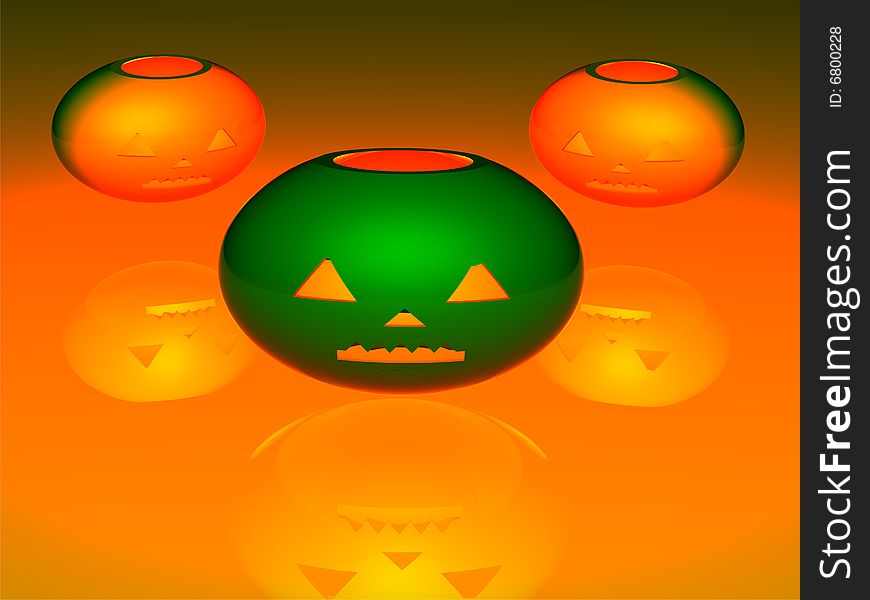 Three malicious lanterns in the form of a pumpkin. Three malicious lanterns in the form of a pumpkin.