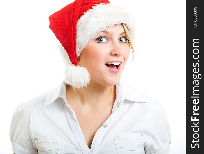 Beautiful Girl In Santa Hat.