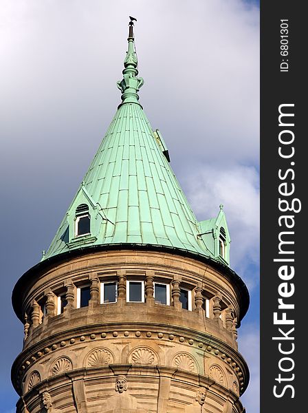 A tower on a public building in Luxembourg. A tower on a public building in Luxembourg