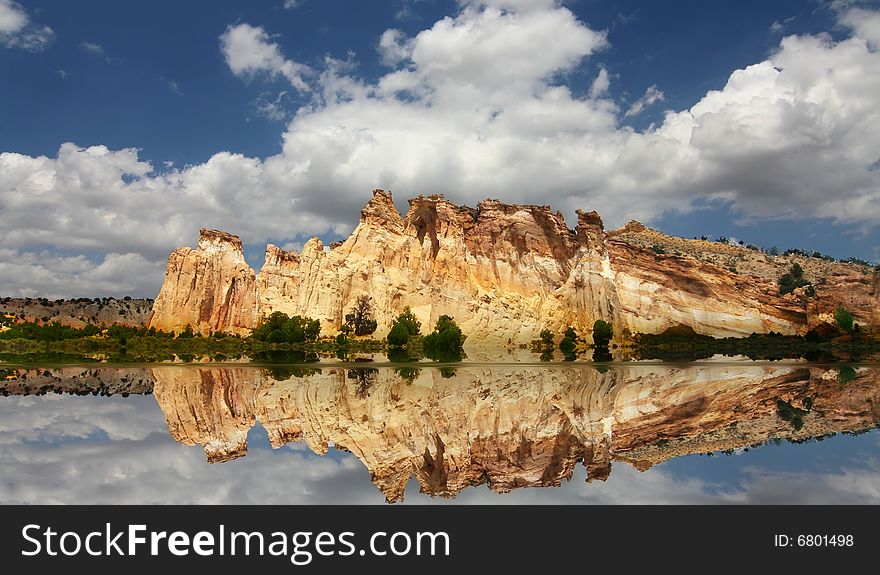 View of the red rock formations in Grand Staircase Escalante National Monument with blue sky�s and clouds