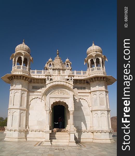 Jaswant Thada. Ornately carved white marble tomb of the former rulers of Jodhpur, Rajasthan, India