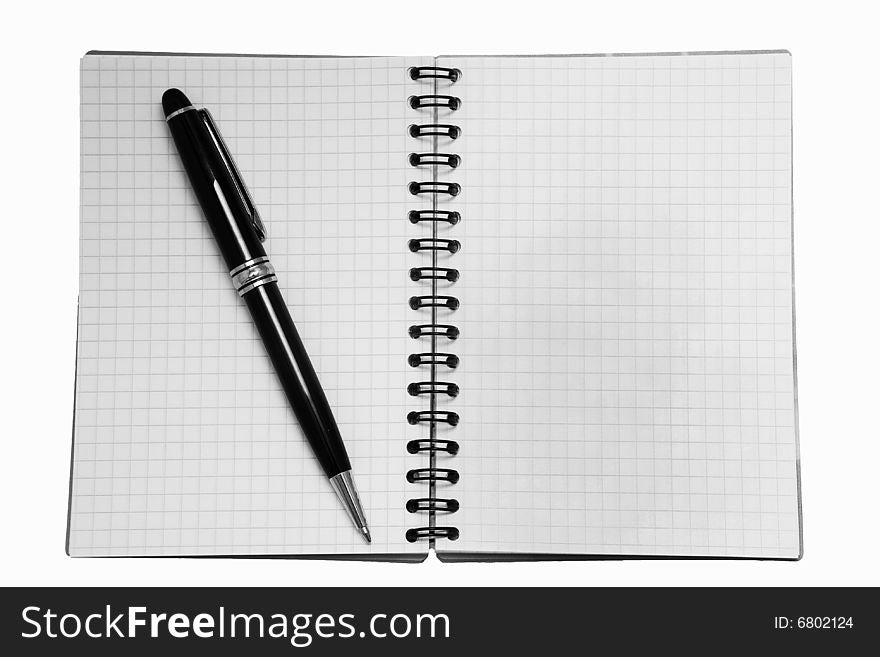 Isolated note-pad with black pen. Isolated note-pad with black pen