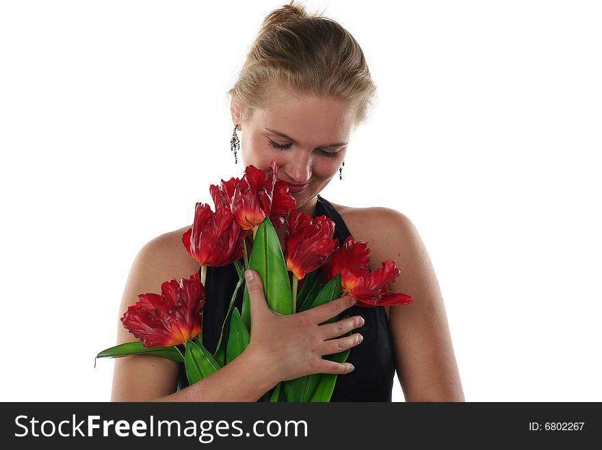 Woman in dress with tulips