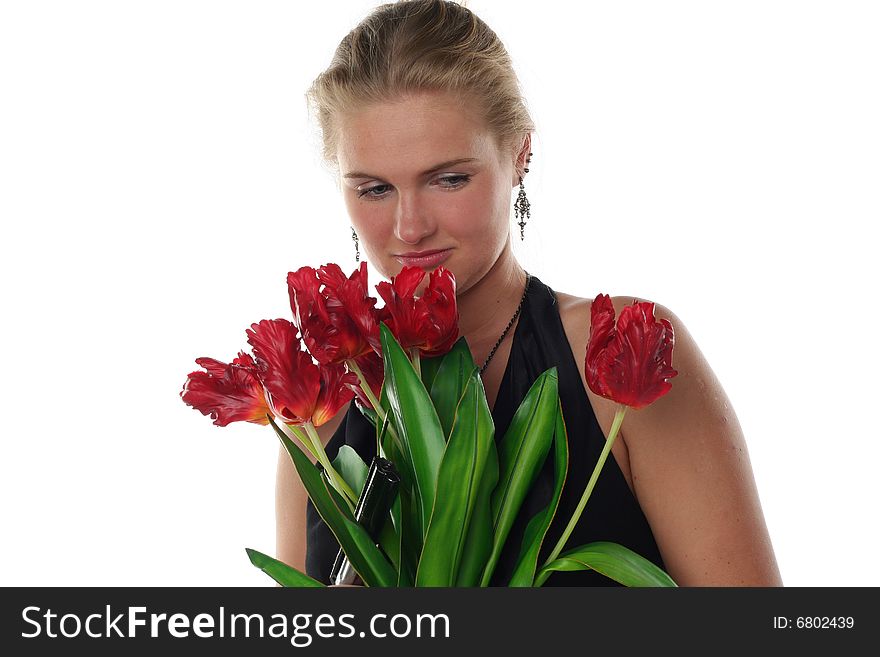 Woman With Tulips And Revolver
