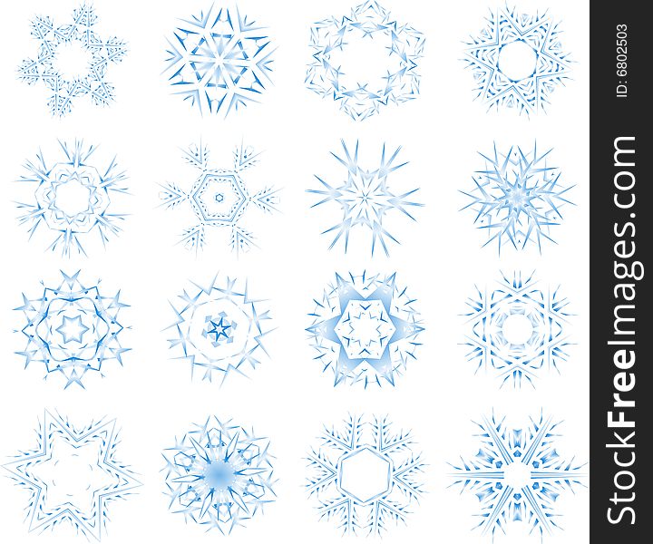 Set of different snow crystals. Set of different snow crystals