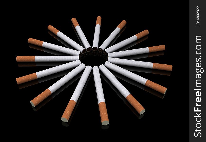 Cigarettes placed around on black background. Cigarettes placed around on black background