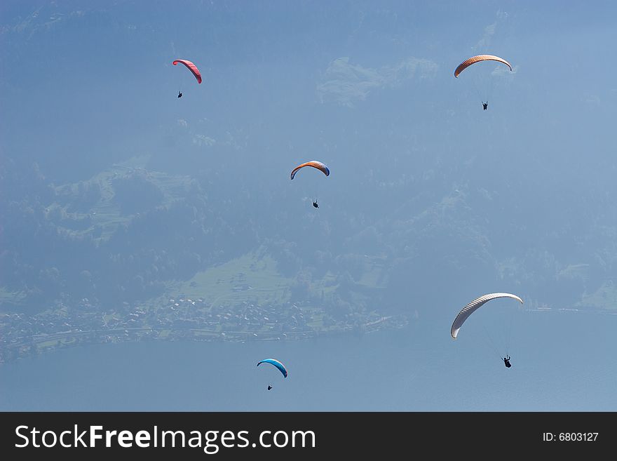 Paragliding above Thunersee, Niederhorn, Switzerland