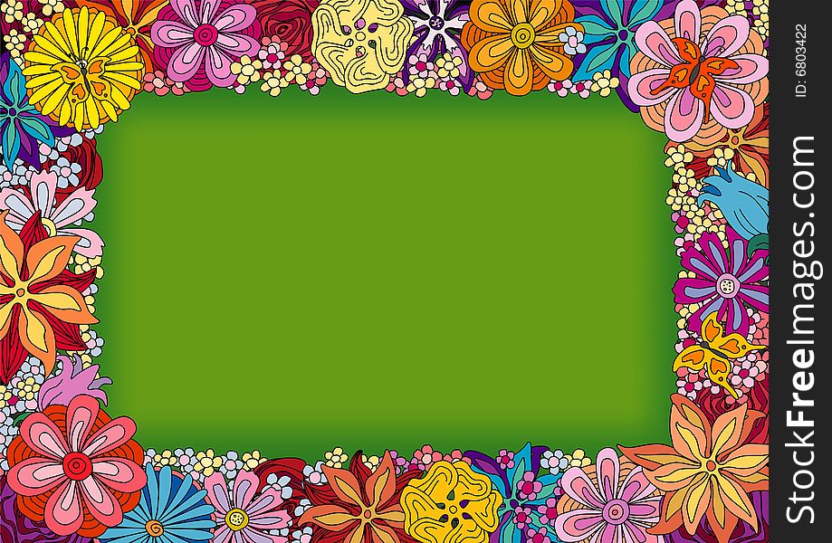 Frame of rectangular form with different multicolored flowers. Frame of rectangular form with different multicolored flowers