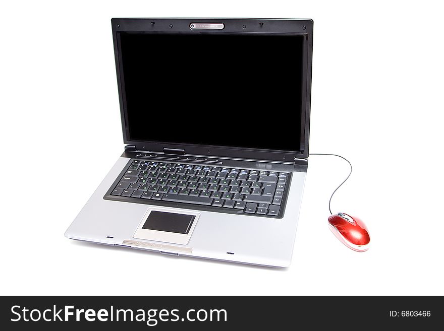 Silver notebook with computer mouse on white