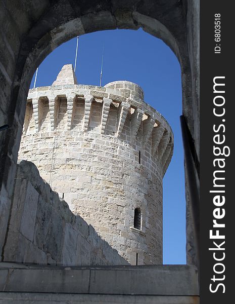 Tower of a castle Belver in Palma de Mallorca in Spain. Tower of a castle Belver in Palma de Mallorca in Spain