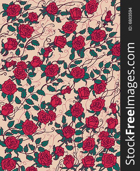 Decoration of red roses pattern on the beige background. Decoration of red roses pattern on the beige background