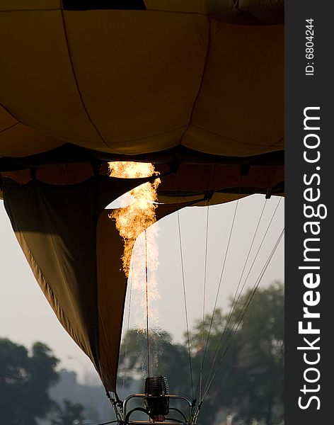 Gas burner flames filling a hot air balloon. Gas burner flames filling a hot air balloon