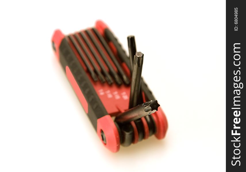 Close up Folding assortment of torx drivers red and black holder. Close up Folding assortment of torx drivers red and black holder