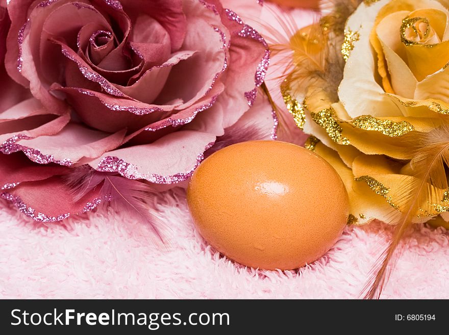 Easter egg with orange and pink flowers. Easter egg with orange and pink flowers