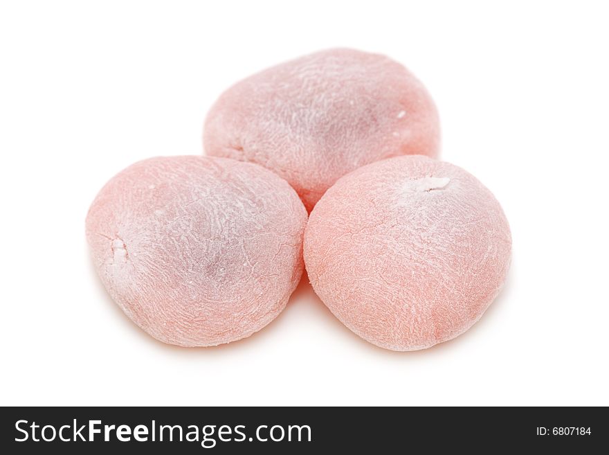 Three pink yam ball isolated on white background. Three pink yam ball isolated on white background.