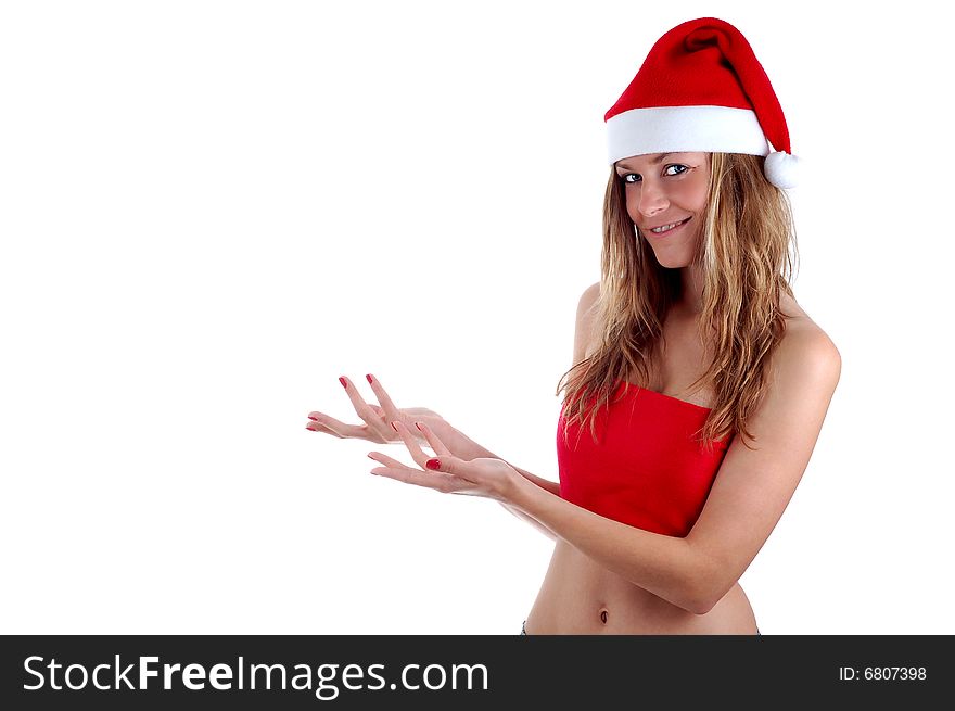 Portrait of Mrs. Santa. Isolated on white background.