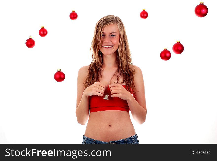 Portrait of Mrs. Santa. Isolated on white background.