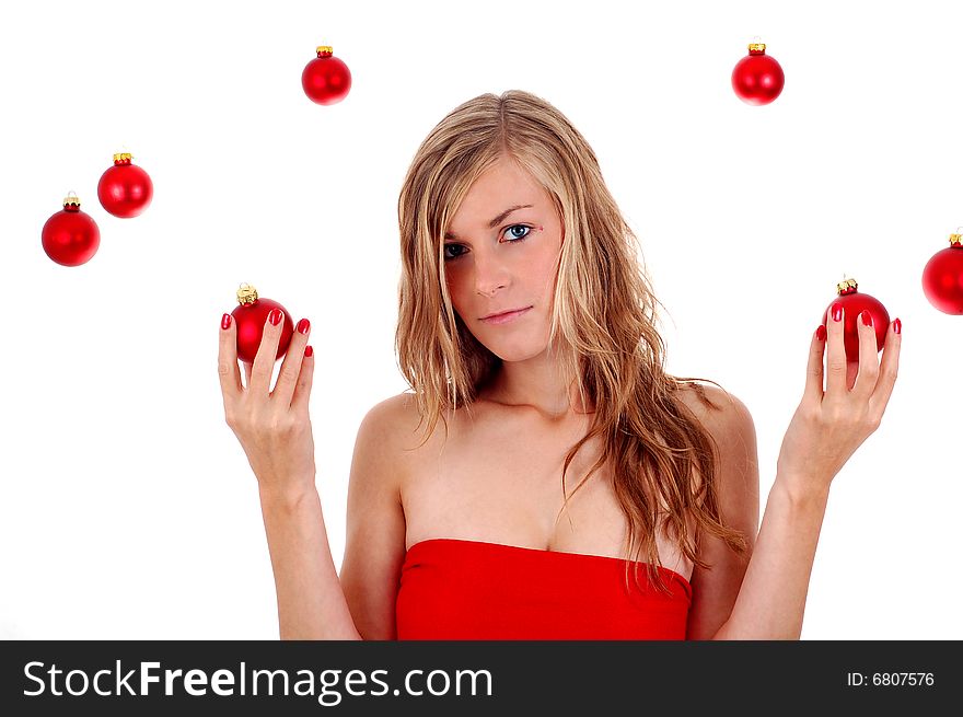 Portrait of Mrs. Santa. Isolated on white background.