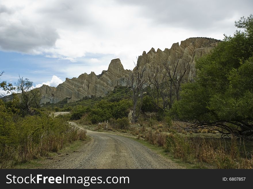 Clay cliffs. Filming location of Lord of the Rings trilogy. South Island. New Zealand