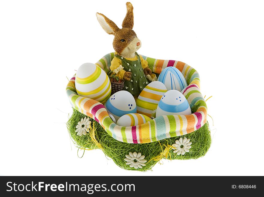 Easter Bunny In The Nest With Eggs