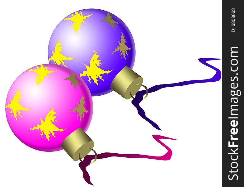 New Year tree decorations, two similar balls. New Year tree decorations, two similar balls