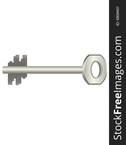 Metallic key on white background