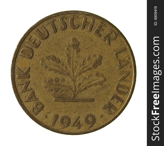 German 10 Pfenning coin isolated