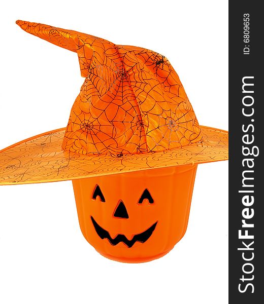 Halloween witch - wearing a hat with spider webs' pattern. Halloween witch - wearing a hat with spider webs' pattern.