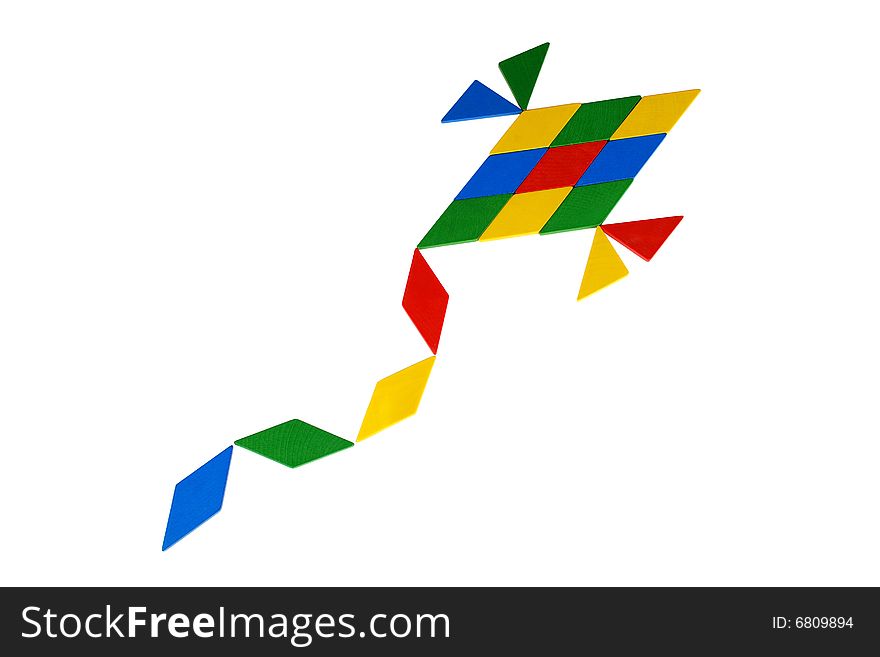 Colorful Tangram Kite icon made square and triangle wood pieces of tangram