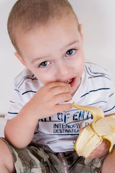 Cute Boy Holding Peeled Banana Royalty Free Stock Photo Cute Boy Holding Peeled Banana Royalty Free Stock Photo