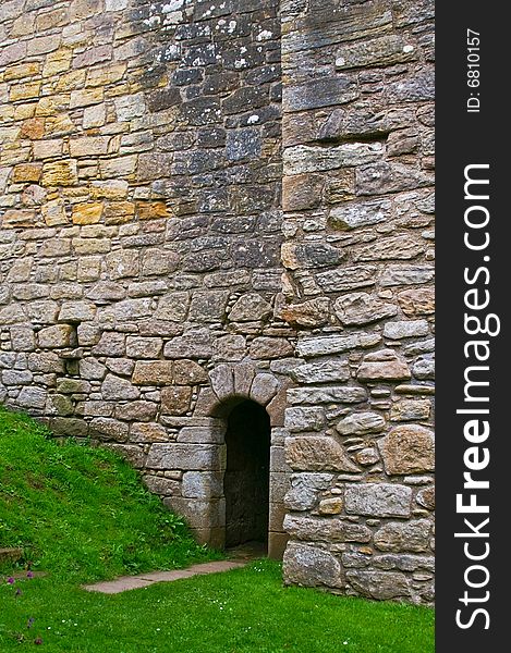 Detail passage way castle with brick wall