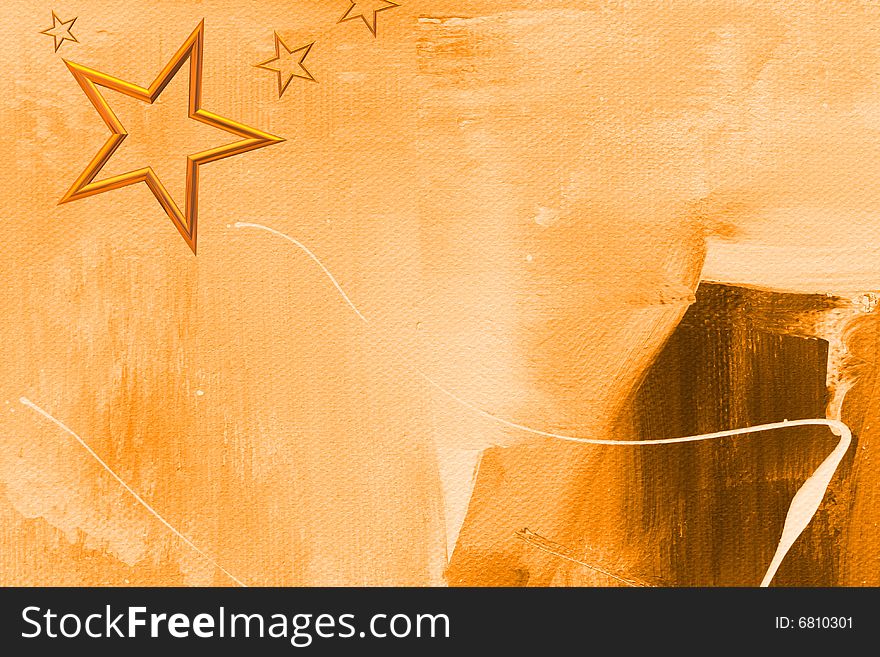 Golden stars on horizontal abstract art background in sepia color. Golden stars on horizontal abstract art background in sepia color