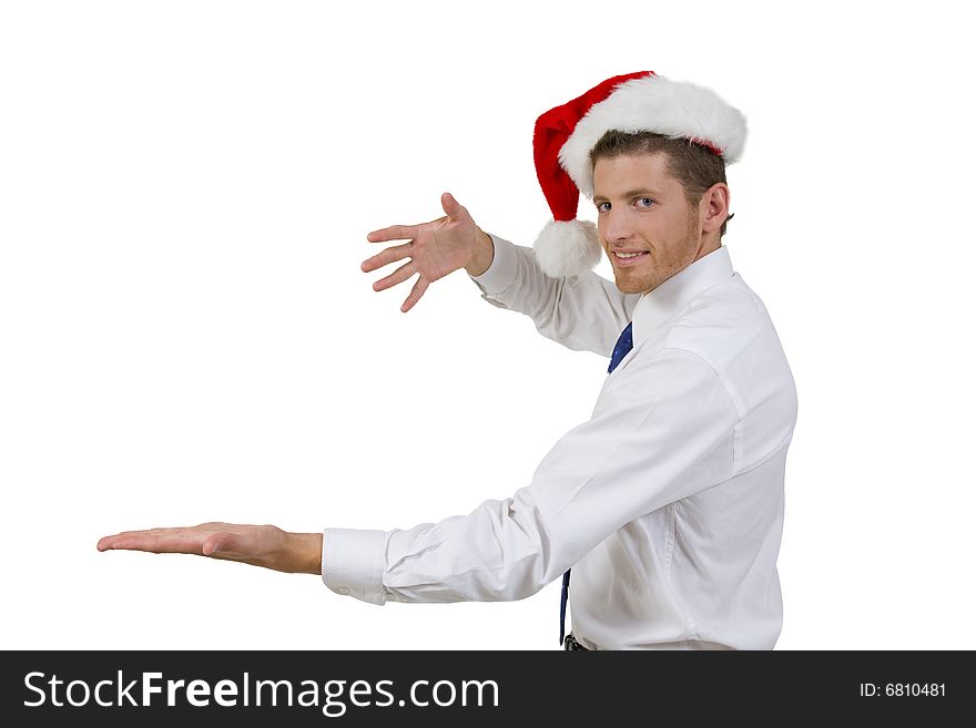 Posing Young Man In Santa Cap